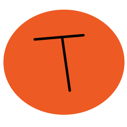 an orange circle with a T in the middle of it.
